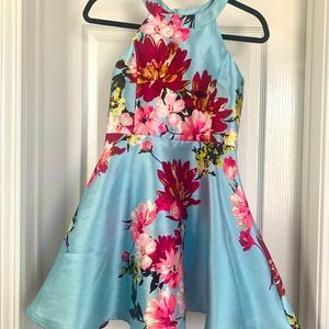 Girls blue floral “cocktail” dress, size 12